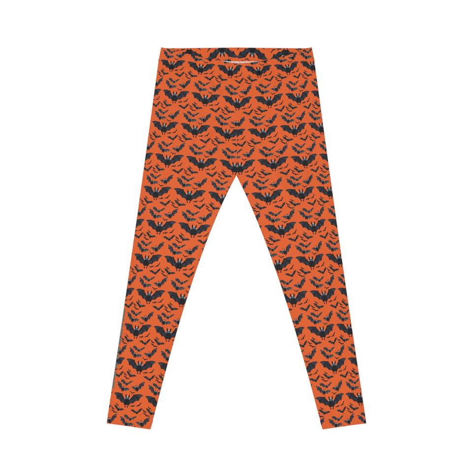 Orange Bat Print Leggings: Gothic Yoga Pants