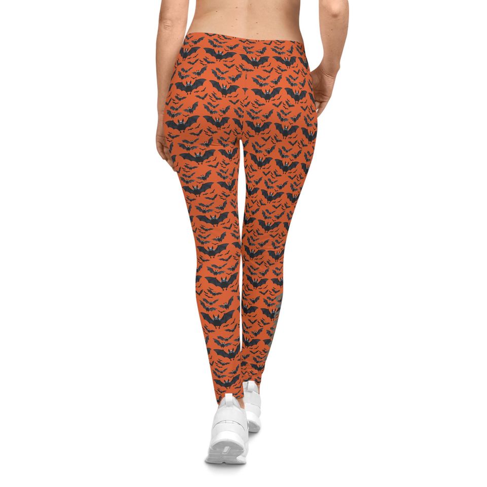 Orange Bat Print Leggings: Gothic Yoga Pants