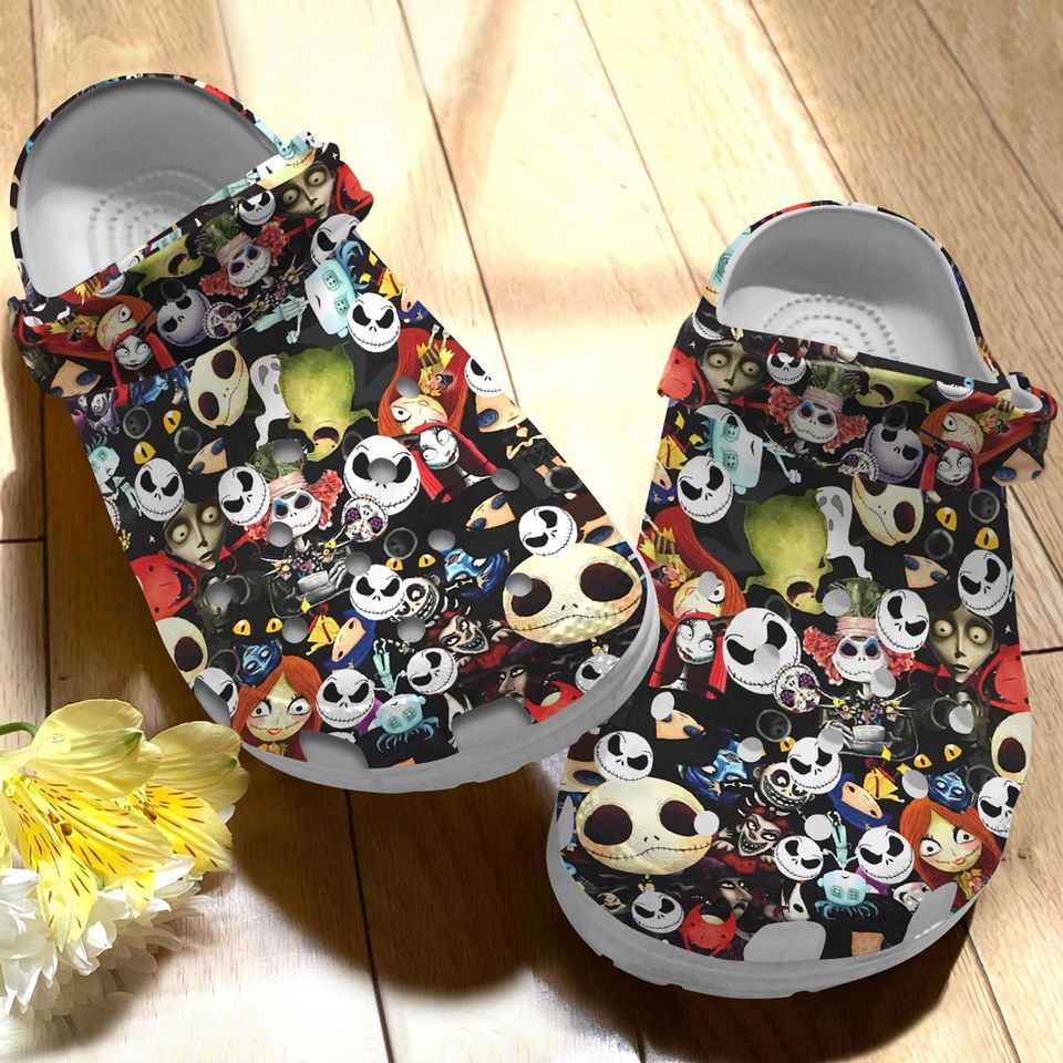 Jack Skellington And Sally Face Pattern Clogs, Jack And Sally Clogs