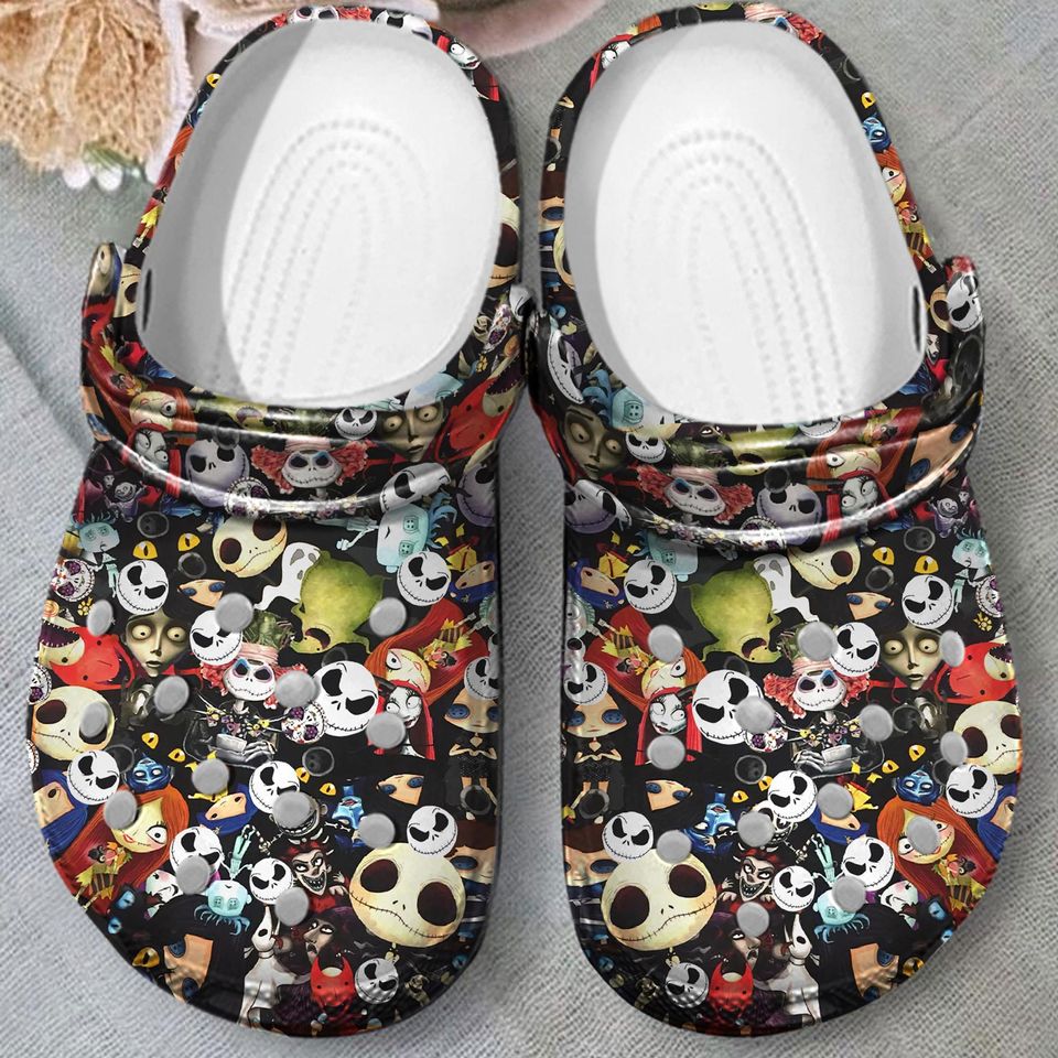 Jack Skellington And Sally Face Pattern Clogs, Jack And Sally Clogs