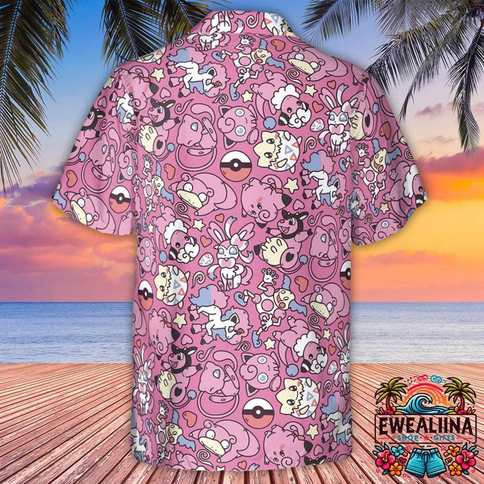 Psychic Type PKM Hawaiian Shirt, Psychic Type PKM Button Up Shirt, PKM Hawaiian Shirt, PKM Summer Shirt, PKM Fan Gi