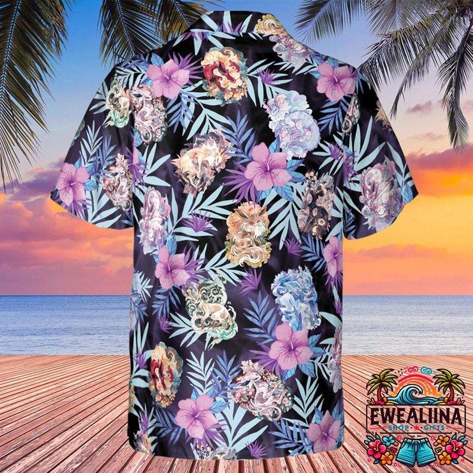 Eevee Evolutions PKM Hawaiian Shirt, PKM Button Up Shirt, Eevee PKM Hawaiian Shirt, PKM Summer Shirt, PKM Fan Gifts