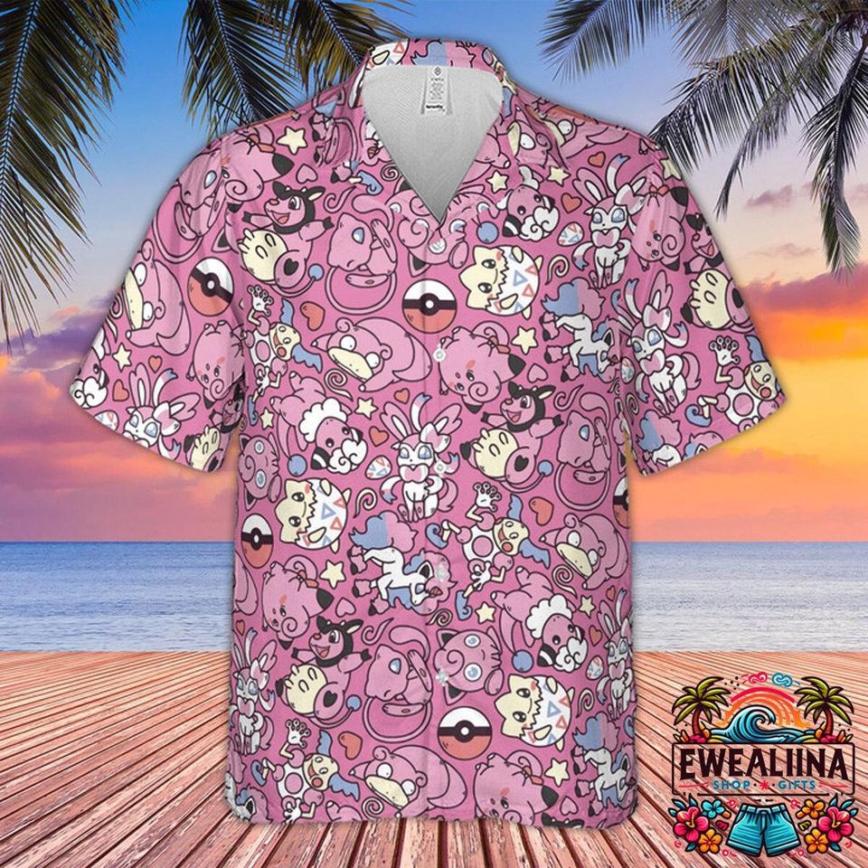 Psychic Type PKM Hawaiian Shirt, Psychic Type PKM Button Up Shirt, PKM Hawaiian Shirt, PKM Summer Shirt, PKM Fan Gi