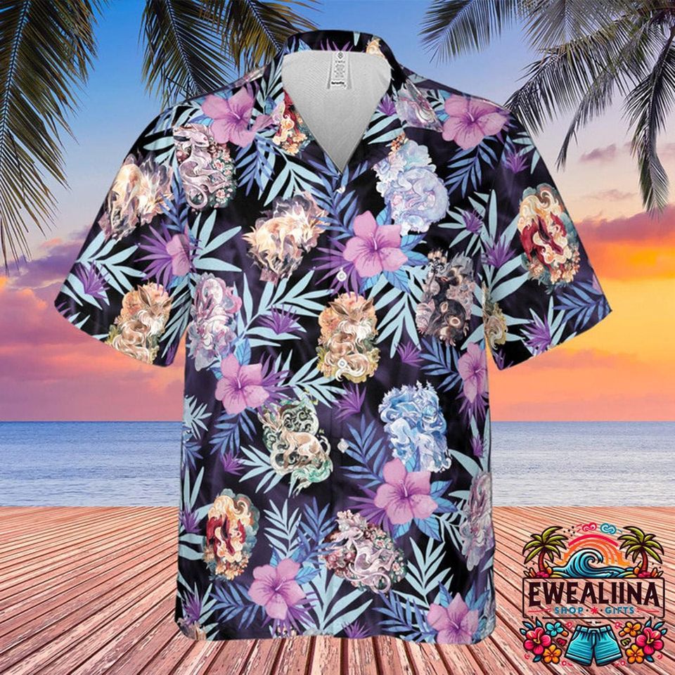 Eevee Evolutions PKM Hawaiian Shirt, PKM Button Up Shirt, Eevee PKM Hawaiian Shirt, PKM Summer Shirt, PKM Fan Gifts