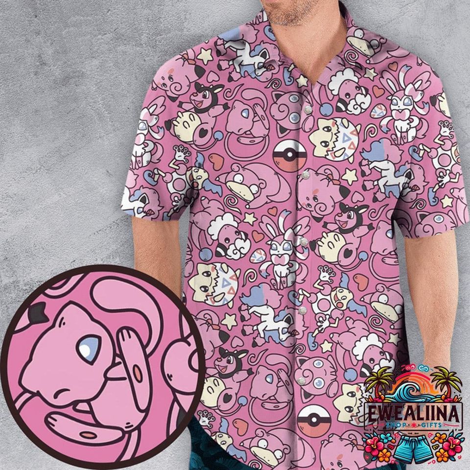 Psychic Type PKM Hawaiian Shirt, Psychic Type PKM Button Up Shirt, PKM Hawaiian Shirt, PKM Summer Shirt, PKM Fan Gi