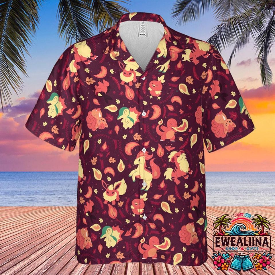 Fire Types PKM Hawaiian Shirt and Shorts Set - Summer Gift for Him