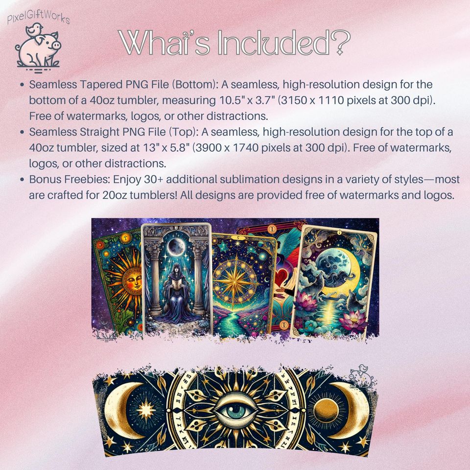 Witchy Tarot Cards 40oz Tumbler Wrap: Celestial Wolf Design