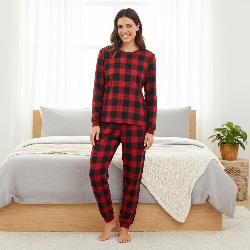 Plaid Family Pajamas, Red Long Sleeve PJs, Checkered Christmas Pajamas, Matching Pyjama Set, Xmas Gift For Family