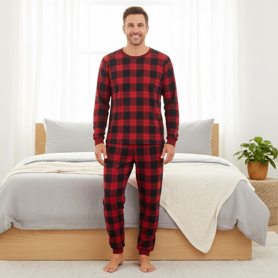 Plaid Family Pajamas, Red Long Sleeve PJs, Checkered Christmas Pajamas, Matching Pyjama Set, Xmas Gift For Family