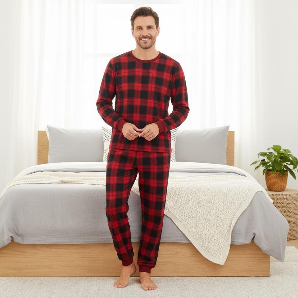 Plaid Family Pajamas, Red Long Sleeve PJs, Checkered Christmas Pajamas, Matching Pyjama Set, Xmas Gift For Family
