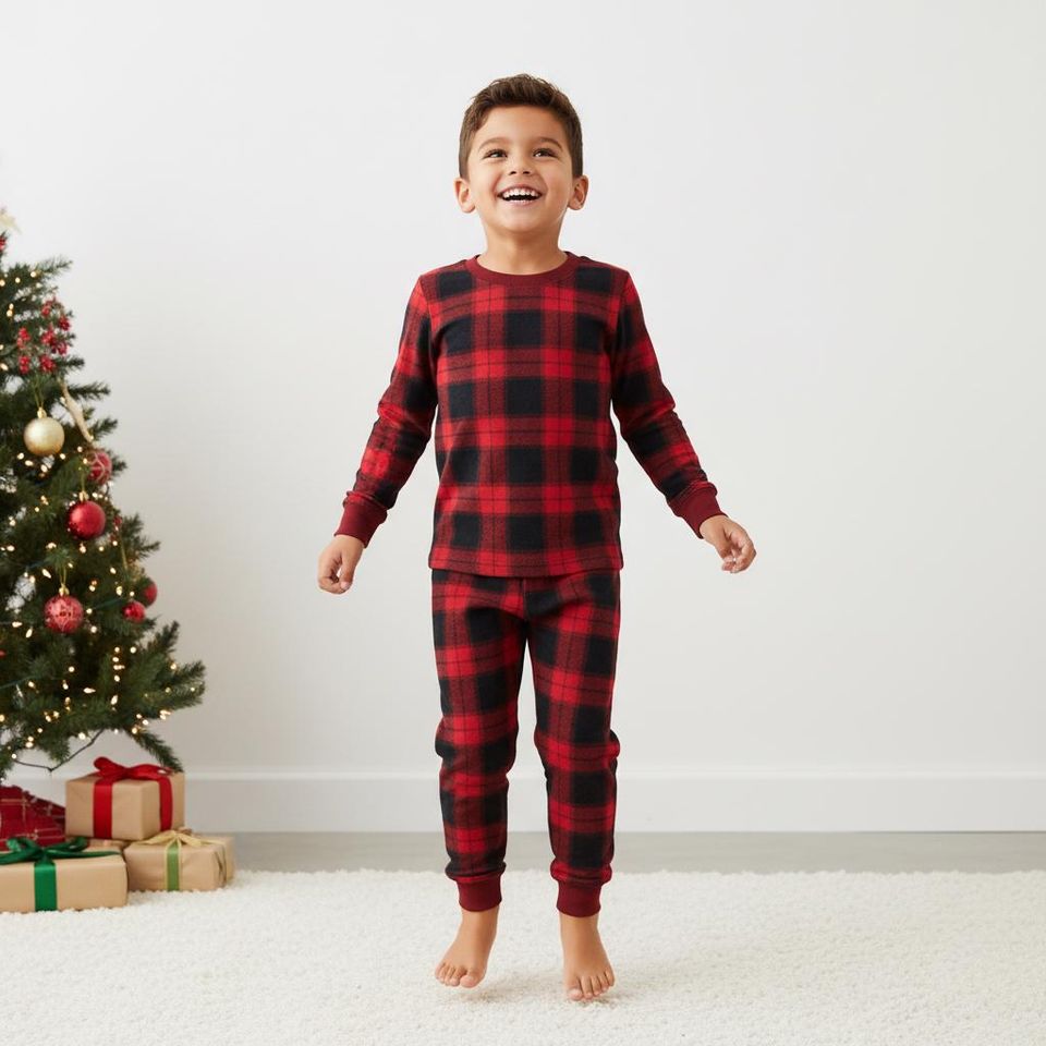Plaid Family Pajamas, Red Long Sleeve PJs, Checkered Christmas Pajamas, Matching Pyjama Set, Xmas Gift For Family