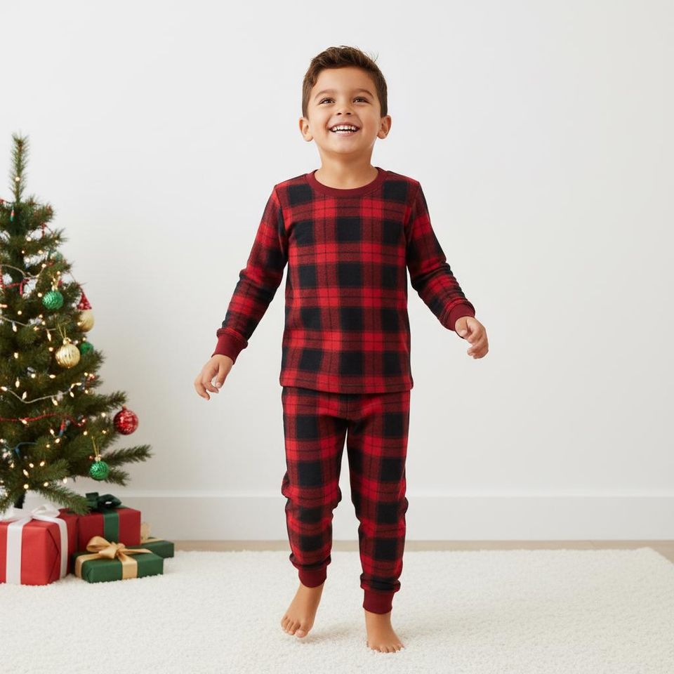 Plaid Family Pajamas, Red Long Sleeve PJs, Checkered Christmas Pajamas, Matching Pyjama Set, Xmas Gift For Family