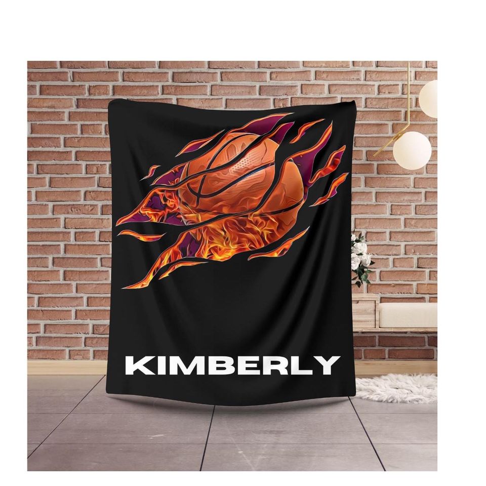 Personalized Flaming Basketball Blanket: Custom Sherpa Fleece Throw