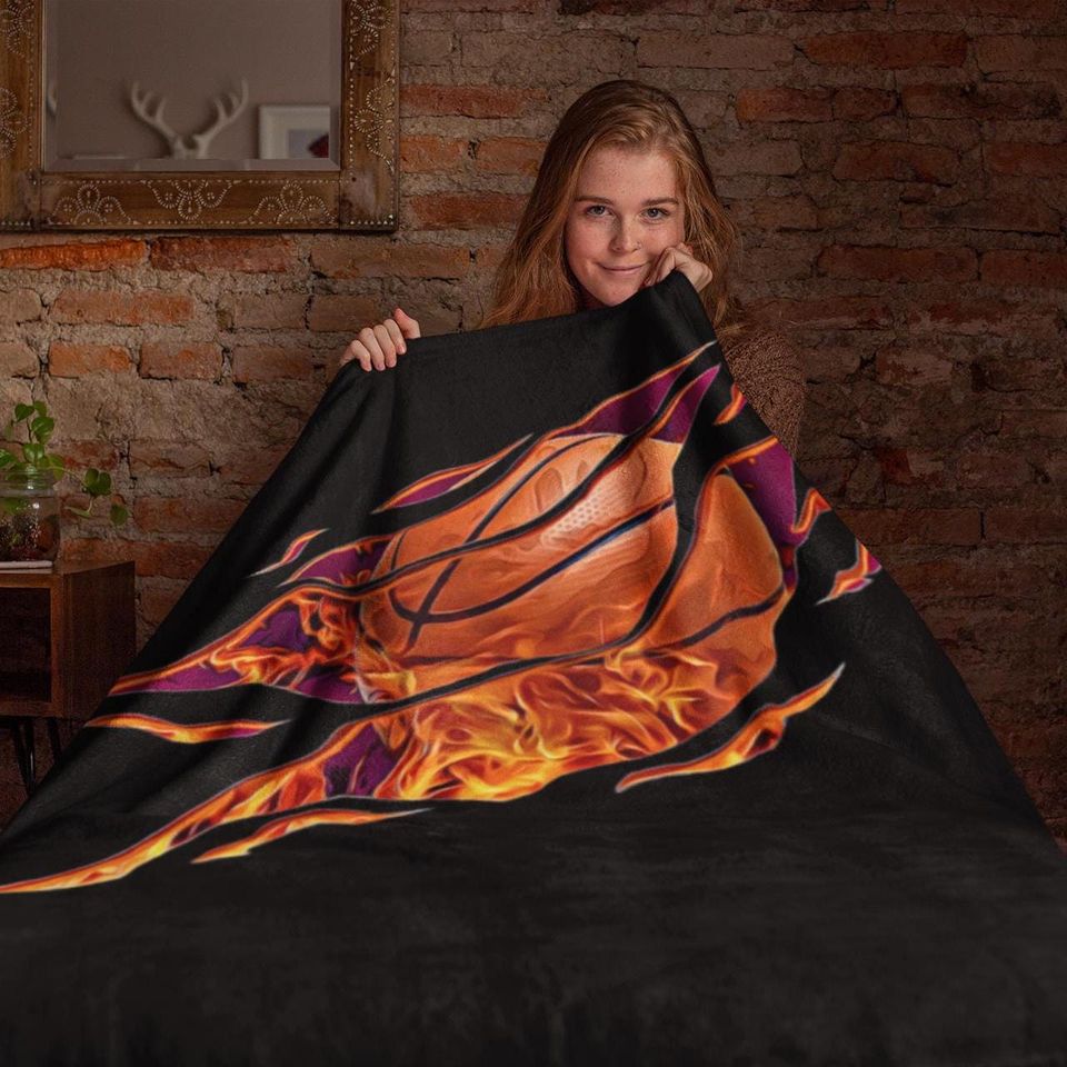 Personalized Flaming Basketball Blanket: Custom Sherpa Fleece Throw