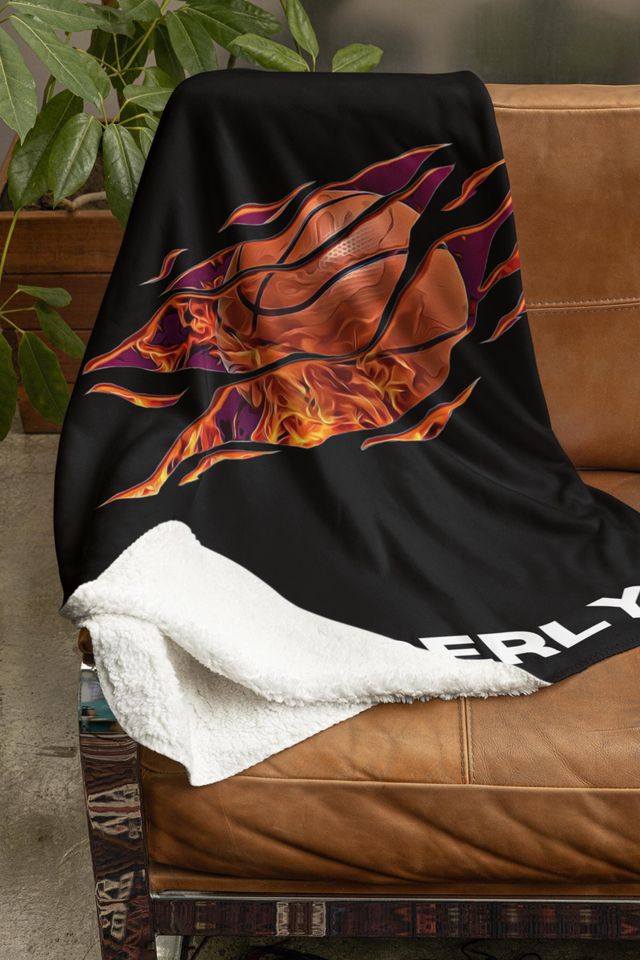 Personalized Flaming Basketball Blanket: Custom Sherpa Fleece Throw