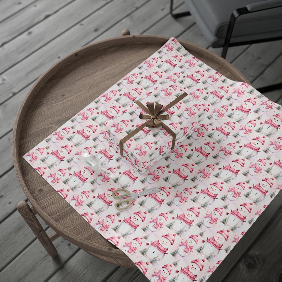 Pink Ornament and Berry Christmas Wrapping Paper Roll, Elegant Holiday Gift Wrap for Baby Shower, Winter Birthday or Feminine Festive Decor