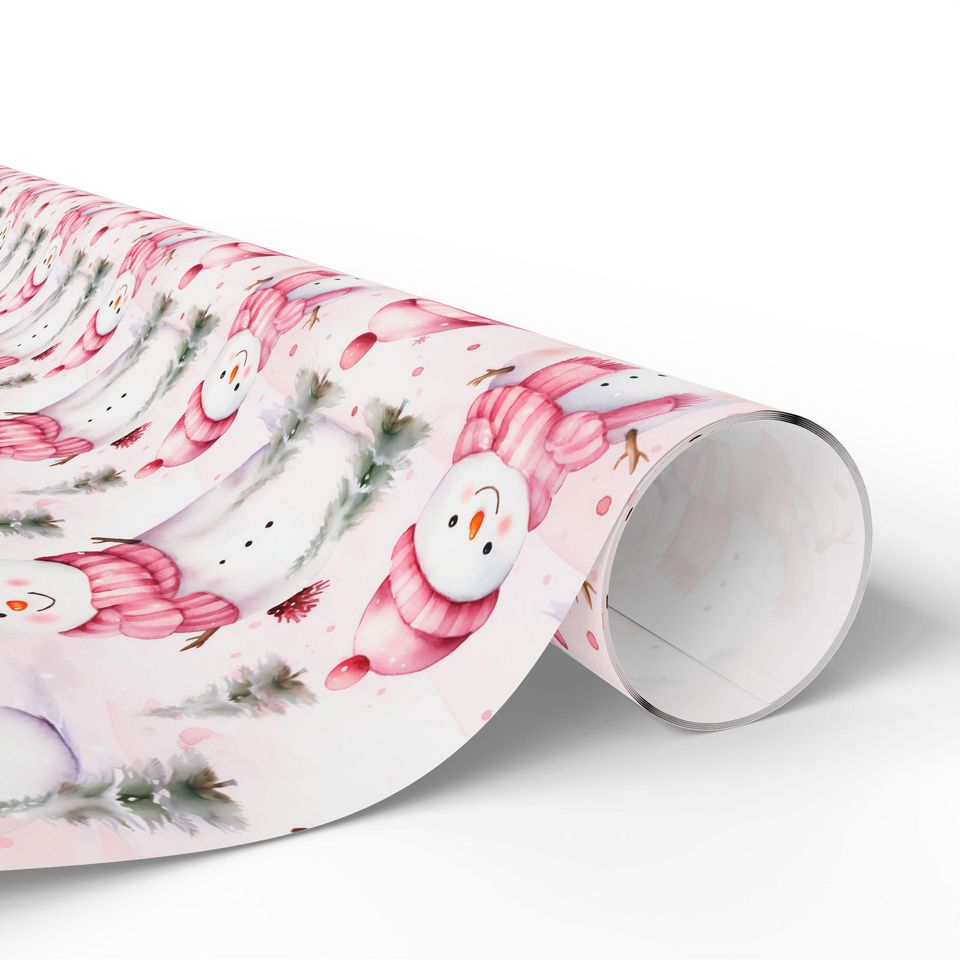 Pink Ornament and Berry Christmas Wrapping Paper Roll, Elegant Holiday Gift Wrap for Baby Shower, Winter Birthday or Feminine Festive Decor