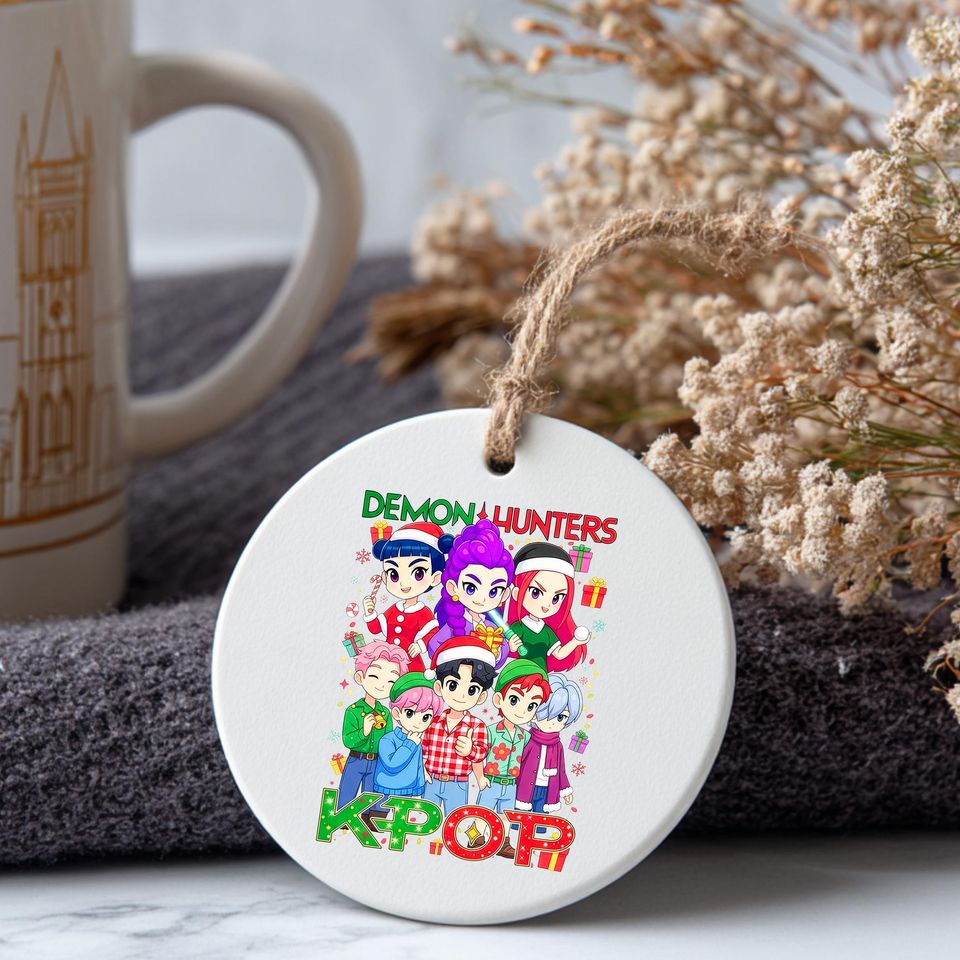 Demon Hunter Ceramic Ornament, Huntrix Charm, Unique Holiday Gift, Printed One Side