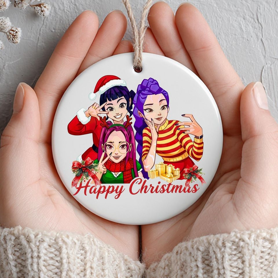 Happy Christmas Demon Hunter Ceramic Ornament, Huntrix Charm, Unique Holiday Gift, Printed One Side