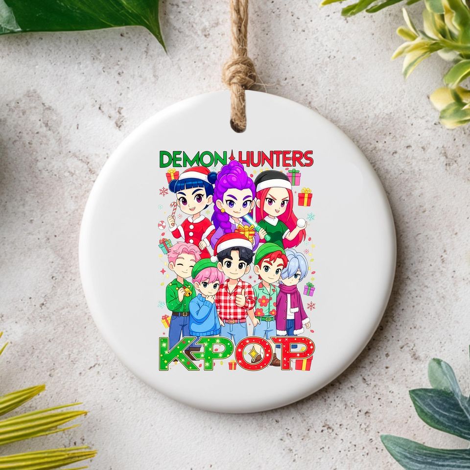 Demon Hunter Ceramic Ornament, Huntrix Charm, Unique Holiday Gift, Printed One Side