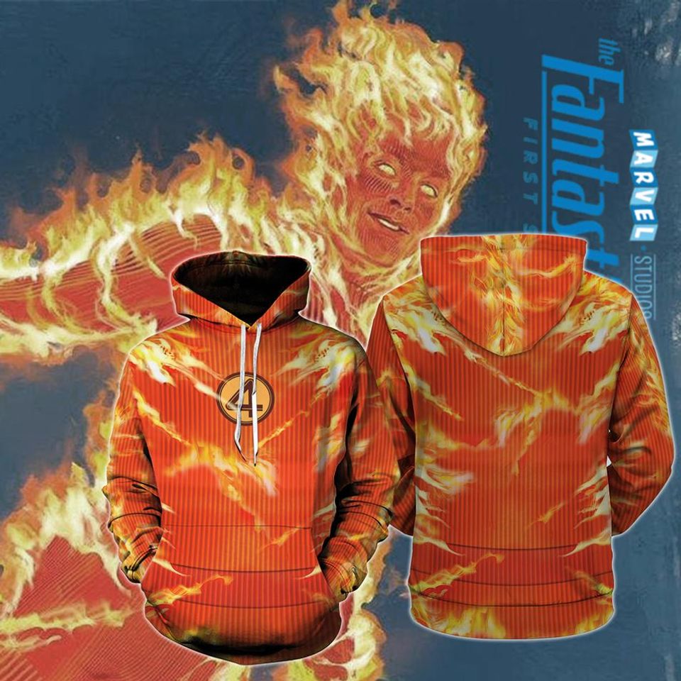 Fantastic Four Human Torch 3D Full Over Print Hoodie, Johnny Storm Cosplay