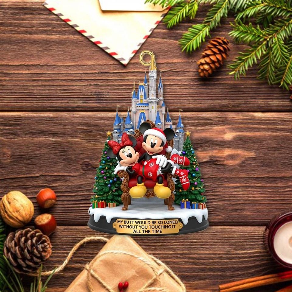 Mouse Christmas Ornament with Castle Background, Cartoon Mouse Ornament, Couple Holiday Gift