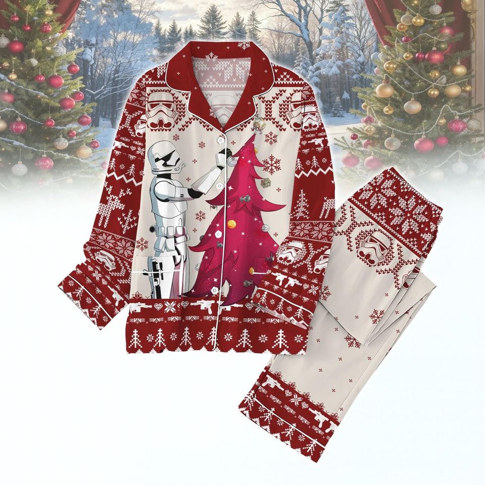 Stormtrooper Xmas Pajamas Set, Christmas Tree Holiday Pajamas
