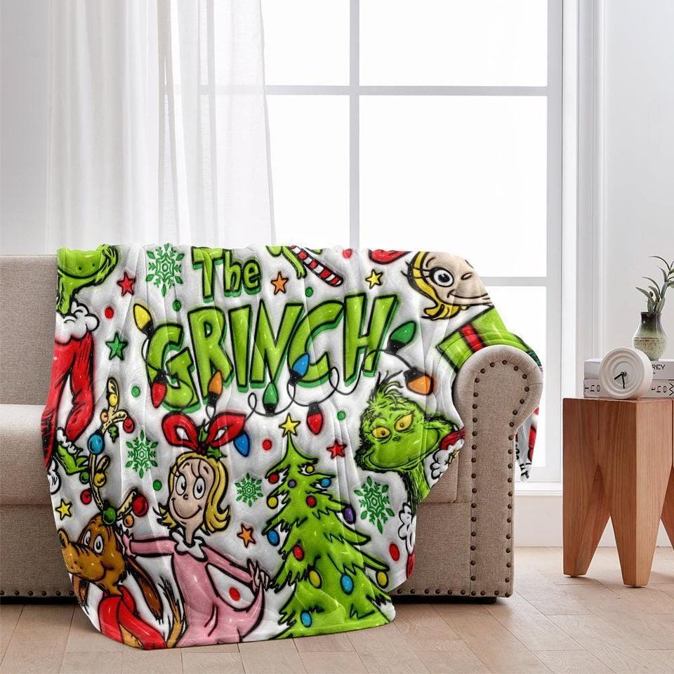 Personalized funny character Blanket | Custom Name Retro Grin Throw , Holiday Family Decor