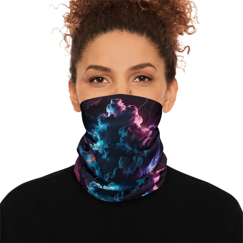 Winter Neck Gaiter With Drawstring Clouds Storm
