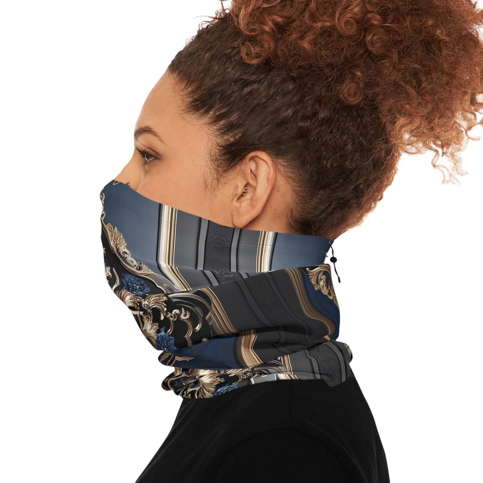 Luxury Fleece Neck Gaiter Black Blue and Gold Winter Warmer