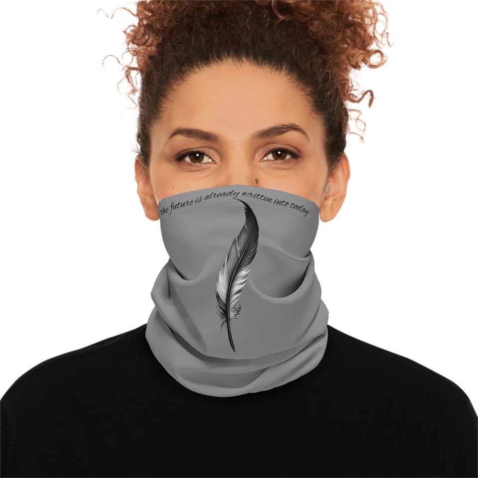 Feather Print Winter Neck Gaiter: Blend with Drawstring