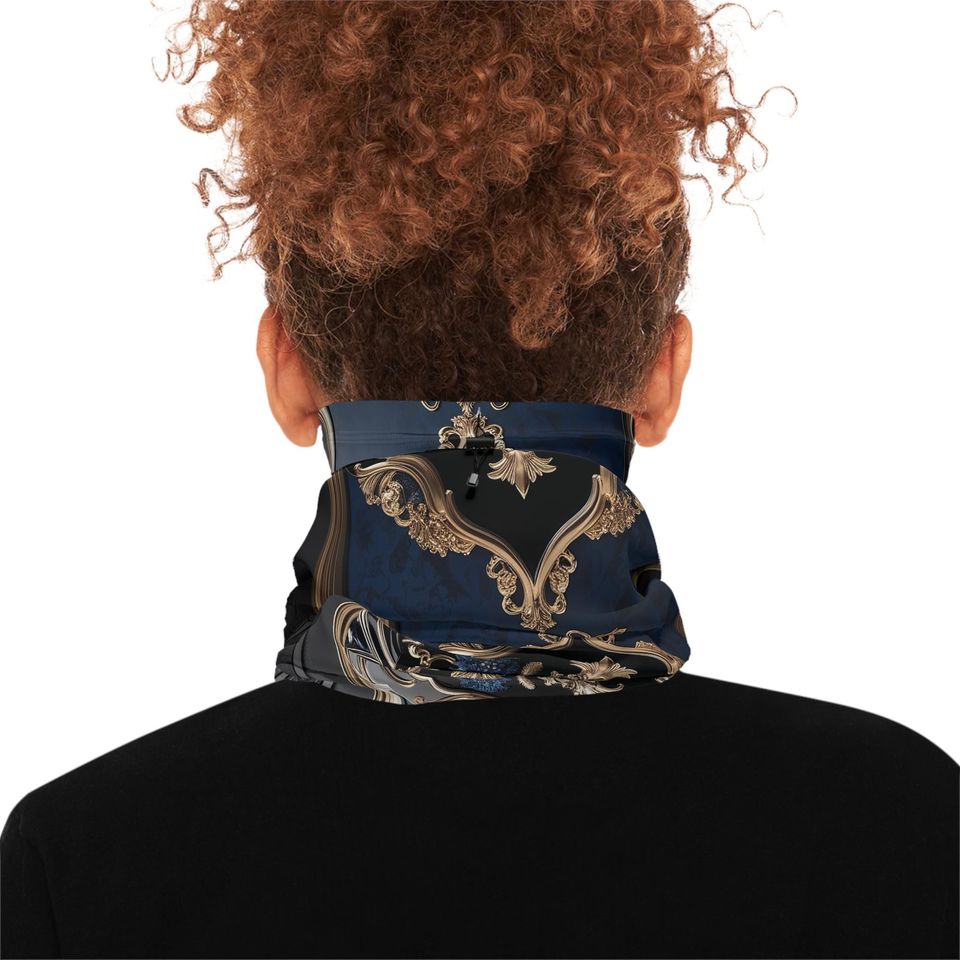 Luxury Fleece Neck Gaiter Black Blue and Gold Winter Warmer