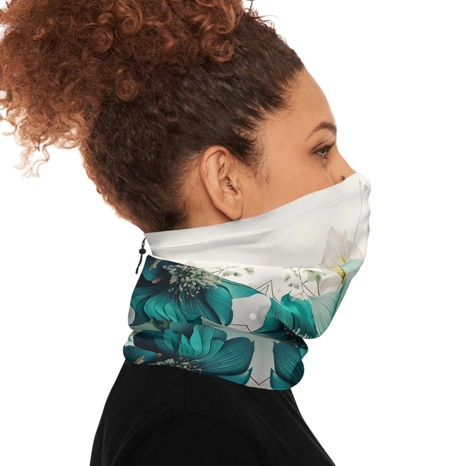 Floral Fleece Neck Gaiter: Drawstring Winter Accessory
