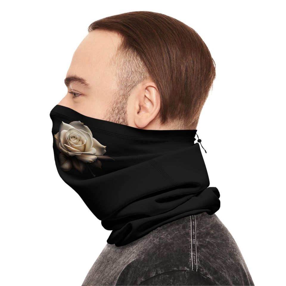 Winter Neck Gaiter: Fleece Flower Face Mask with Drawstring