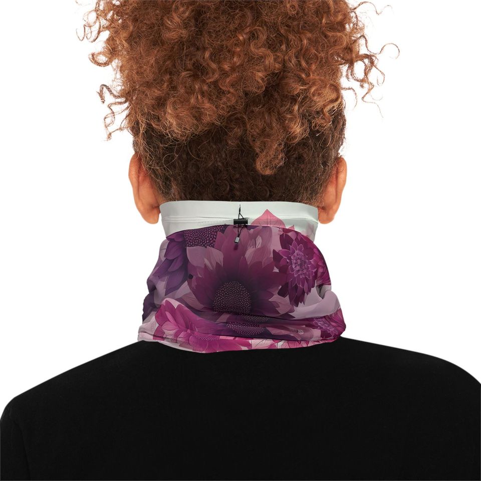 Pink Purple Floral Neck Gaiter with Drawstring
