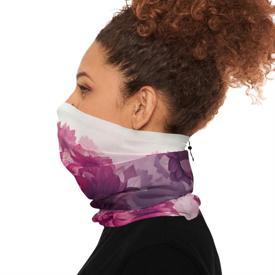 Pink Purple Floral Neck Gaiter with Drawstring