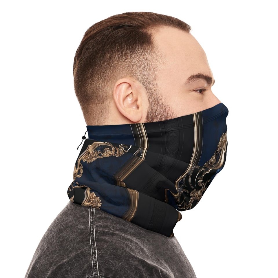 Luxury Fleece Neck Gaiter Black Blue and Gold Winter Warmer