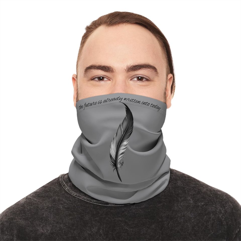 Feather Print Winter Neck Gaiter: Blend with Drawstring