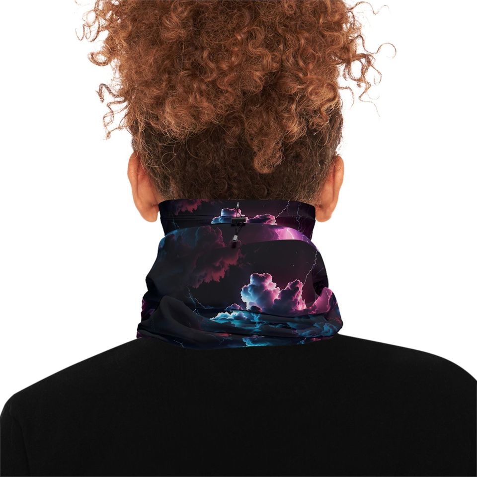 Winter Neck Gaiter With Drawstring Clouds Storm