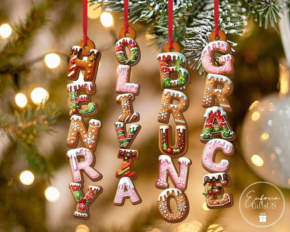 Personalized Gingerbread Alphabet Ornament 2025, Custom Kids Name Ornament, Christmas Tag for Stockings, Family Keepsake, Initial Ornament