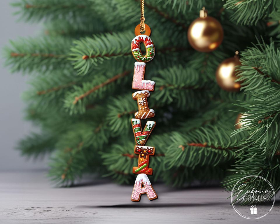 Personalized Gingerbread Alphabet Ornament 2025, Custom Kids Name Ornament, Christmas Tag for Stockings, Family Keepsake, Initial Ornament