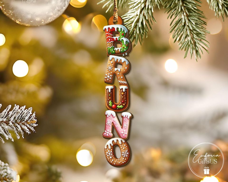 Personalized Gingerbread Alphabet Ornament 2025, Custom Kids Name Ornament, Christmas Tag for Stockings, Family Keepsake, Initial Ornament