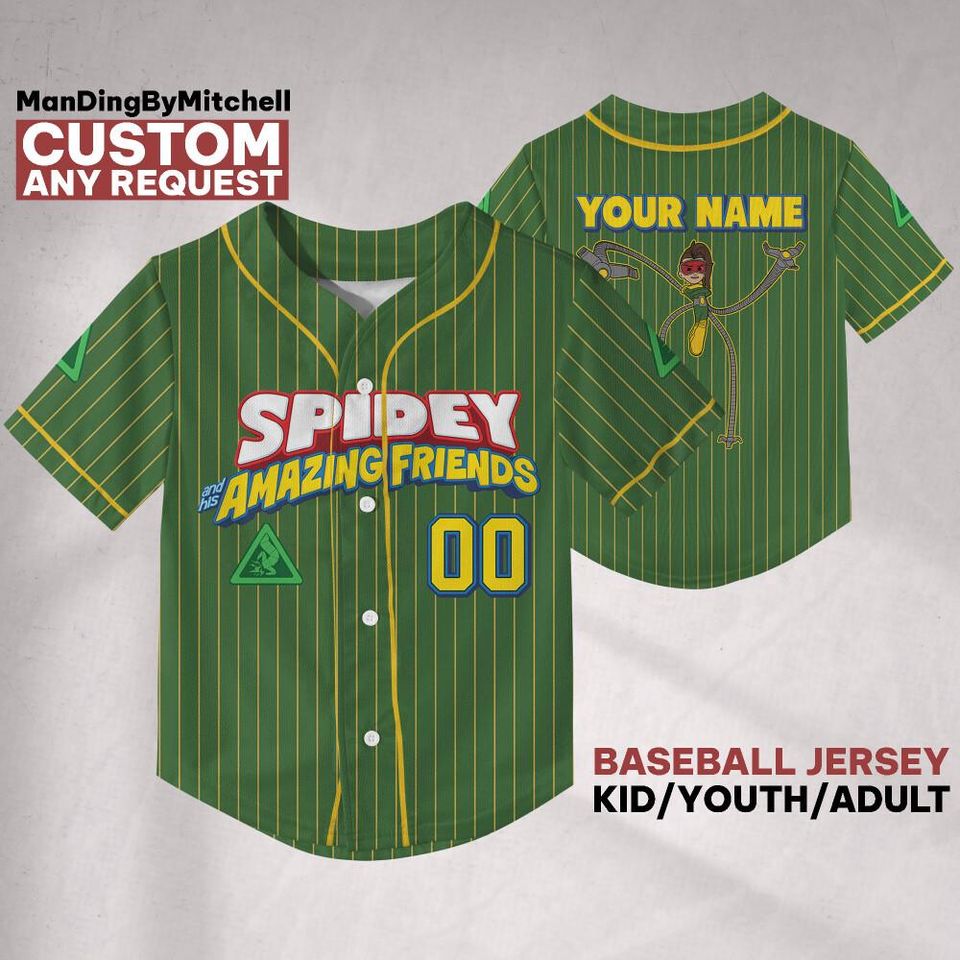Personalize Spidey And His Amazing Friends Doctor Octopus , Custom Spidey Baseball Jersey Kids, Youth, Adult, Spidey Birthday Jersey