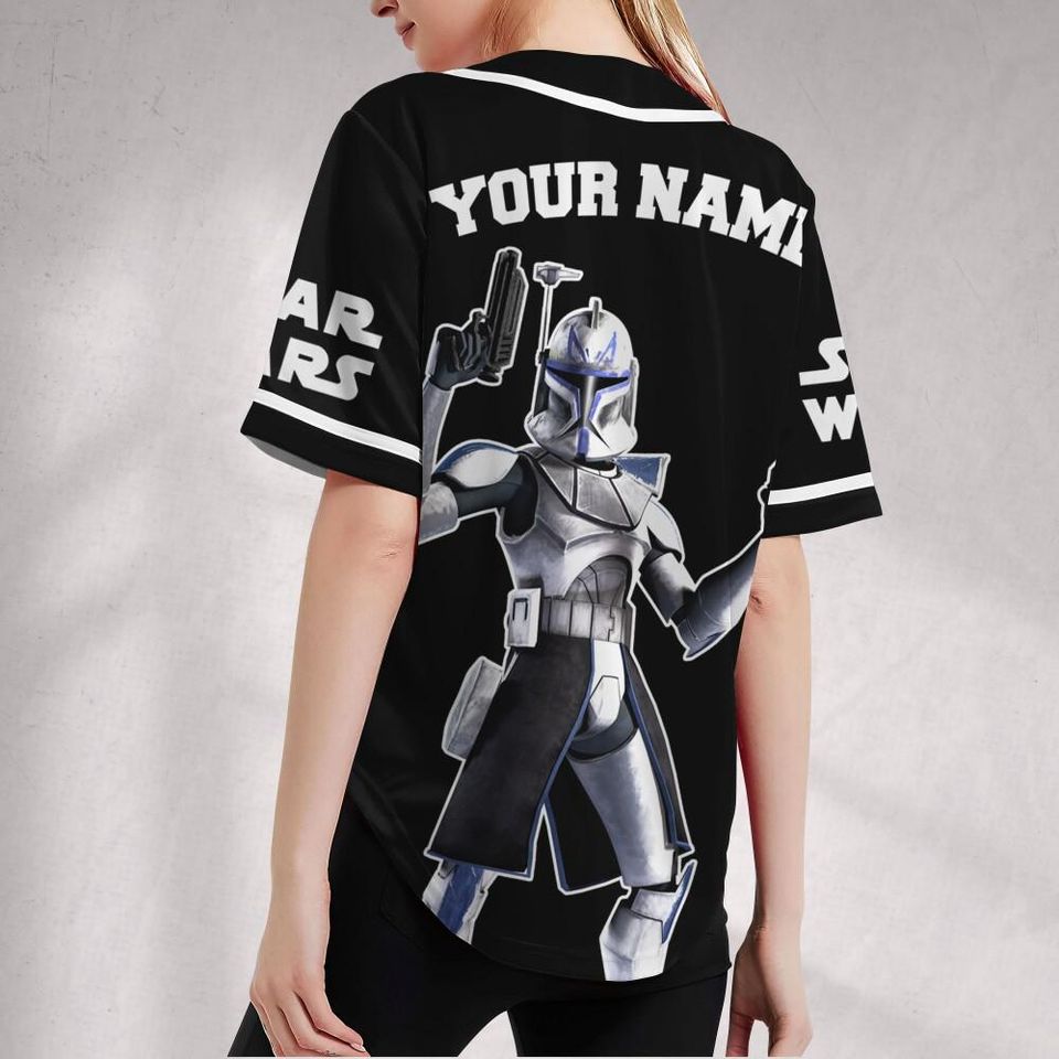 Personalize Starwar Captain Rex Black Jersey Baseball, Custom Family Matching Shirts for Universe Gift for Star Wars Fans