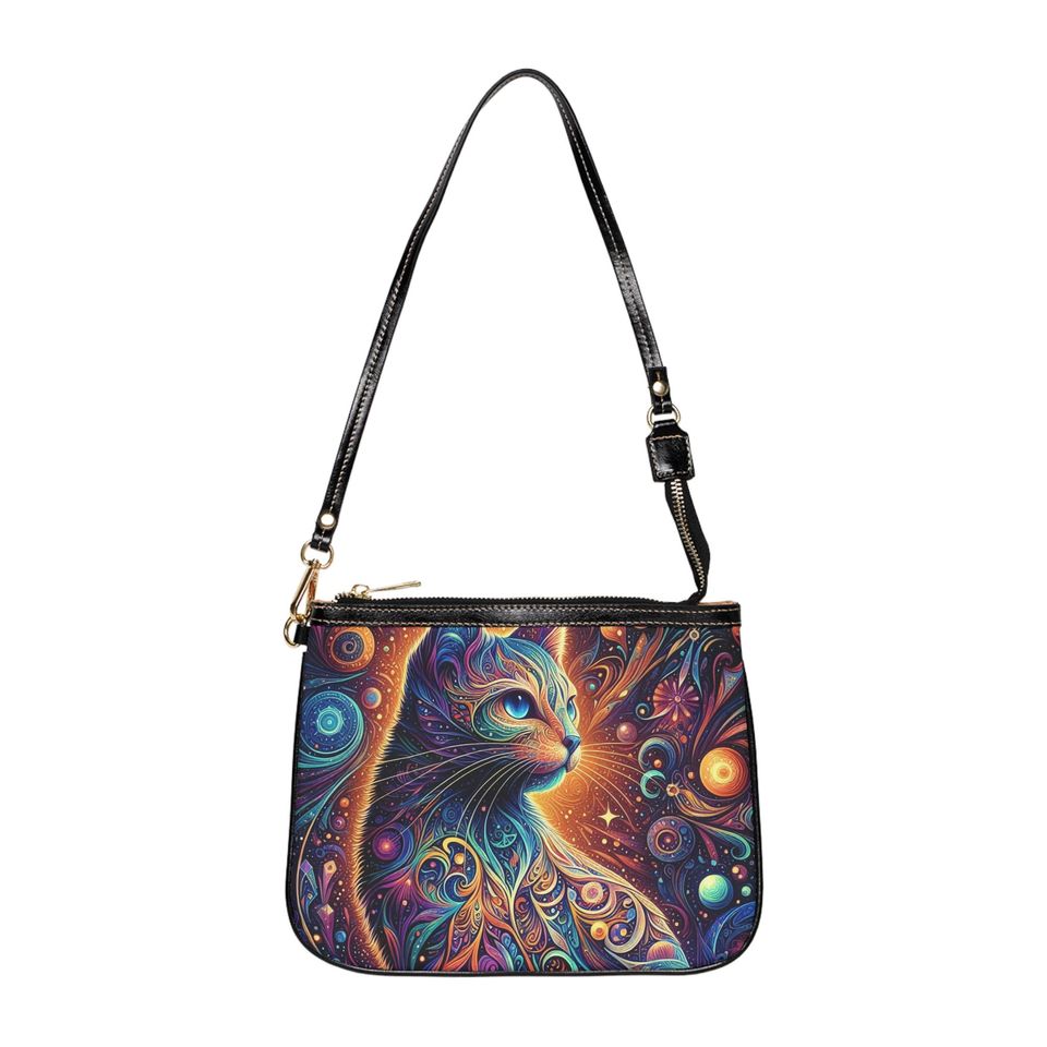 Mystic Whimsical Cat Small Shoulder Bag, Matching Fashion Apparel Accessories For Her Gift