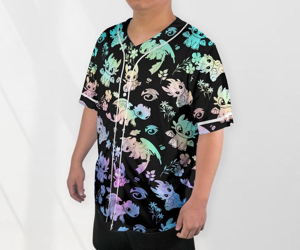 Toothless Baseball Jersey Shirt, Cute Dragon Button Up Shirt