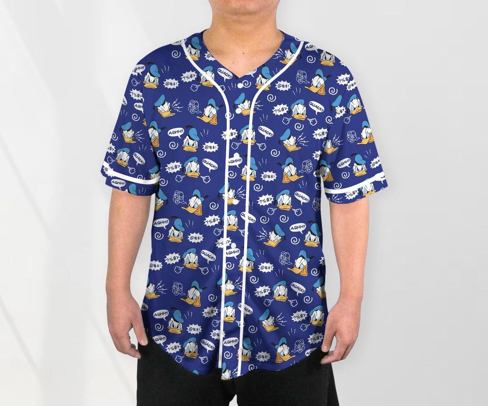 Donald Baseball Jersey Shirt, Funny Duck Button Up Shirt