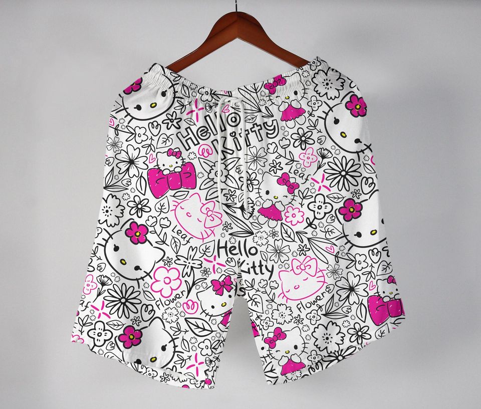 Hello Kitty Hawaiian Shirt Tropical Button Up Shirt Summer Aloha Hawaii Set