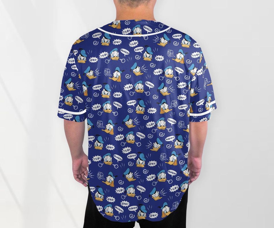 Donald Baseball Jersey Shirt, Funny Duck Button Up Shirt