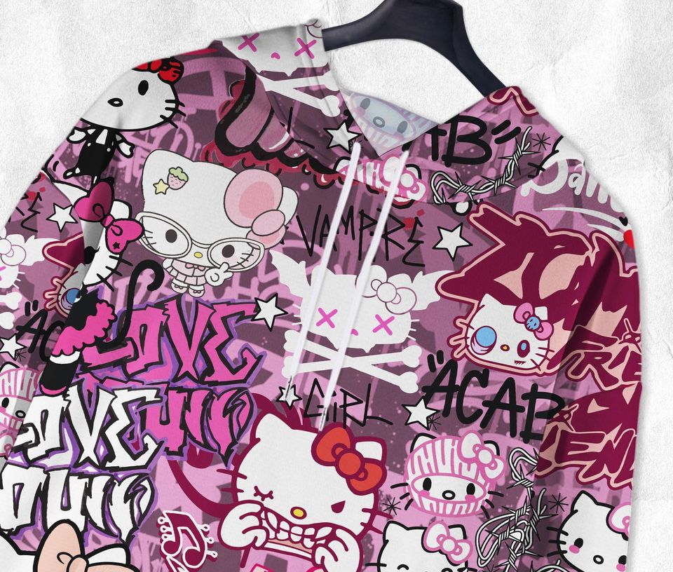 Hello Kitty 3D Hoodie Shirt, Tropical Cute Design, Rock Style, Gift